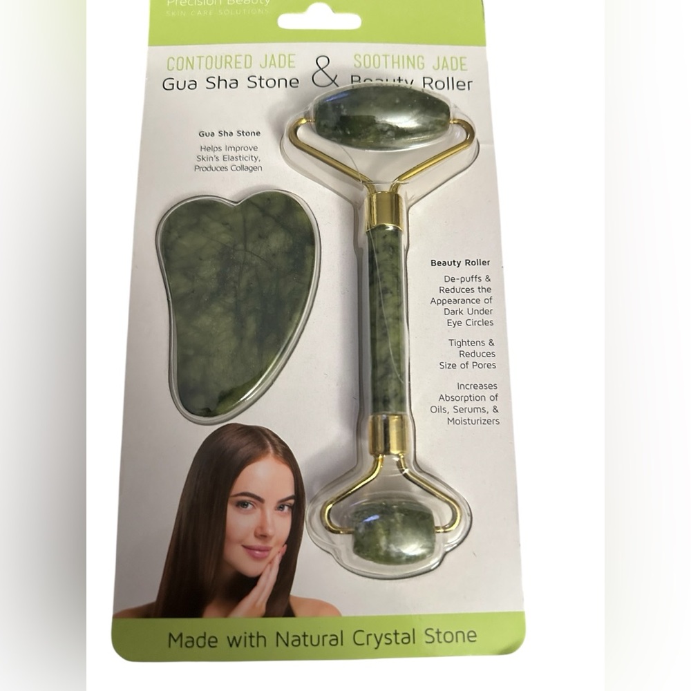 PRECISION BEAUTY Gua Sha Stone and Beauty Roller, NIB w natural stone